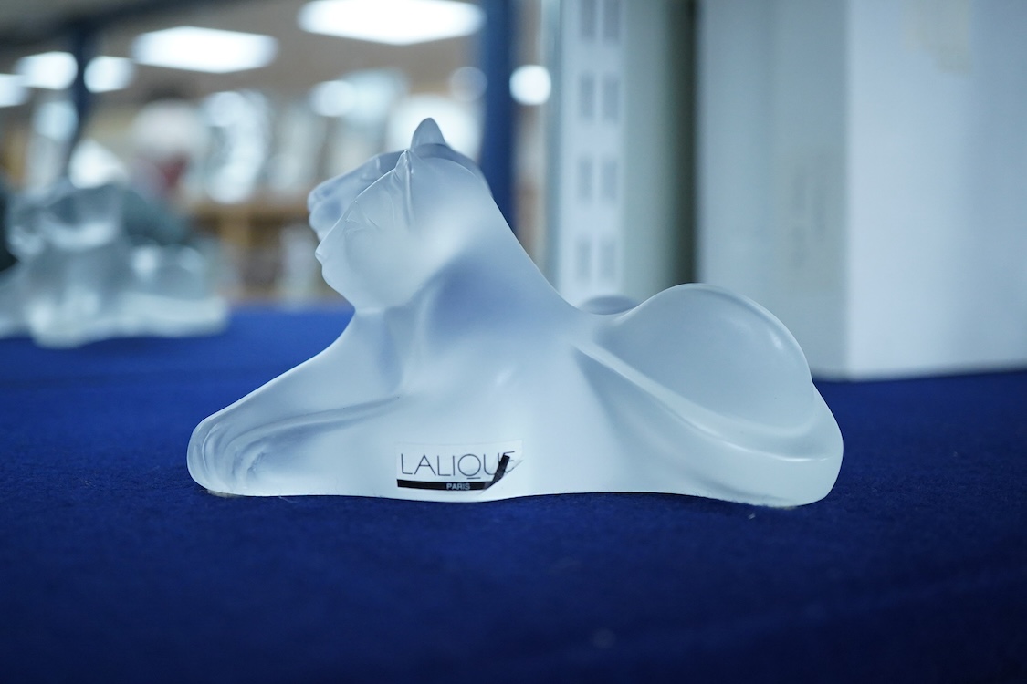 A Lalique ‘ Tambwee’ model of two lion cubs (boxed), 12cm wide